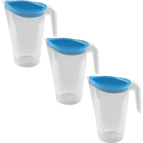 Waterkan - 3x - met deksel - blauw - kunststof - 1,75 liter - 13 x 22 cm - sapkan -