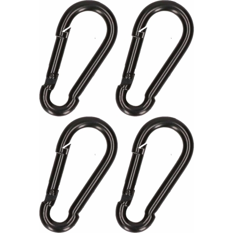 Karabijnhaak - 4x - zwart - staal - 8 cm - carabiner - 230 kg draagkracht -