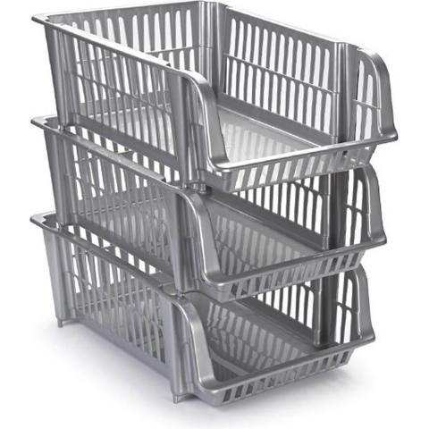PlasticForte Opbergmand stapelbaar - 4x - 20 liter - zilvergrijs - kunststof -