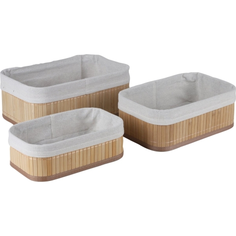 Kast/badkamer opbergmanden - set van 3x stuks - bamboe met hoes - verschillende formaten -