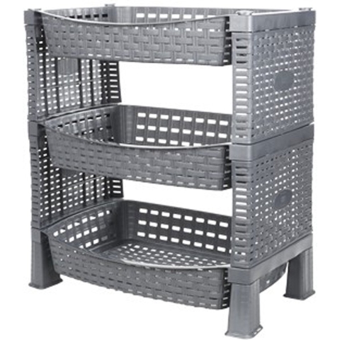 CM keuken opbergrek - 3-laags - grijs - met gaatjes - kunststof - 47 x 41 x 30 cm -