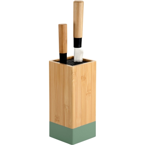 Keuken messenblok - Bamboe - 10 x 10 x 23 cm - lichtbruin/groen - universele houder -