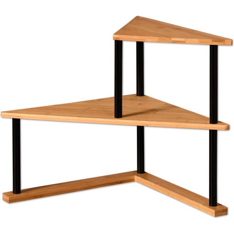 Keuken aanrecht hoek etagiere - 2 niveaus - bamboe - rekje/organizer - 52 x 30 x 39 cm - lichtbruin -