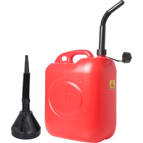 Jerrycan rood voor brandstof van 20 liter met een handige grote trechter -