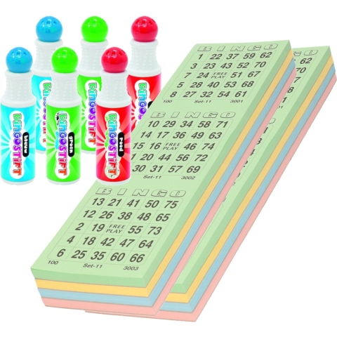 200x Bingokaarten nummers 1-75 inclusief 6x bingostiften -