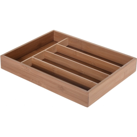 Excellent Houseware Besteklade - Set van 2x stuks - bamboe hout - 26 x 35 cm - Bestekbakken - Keuken -