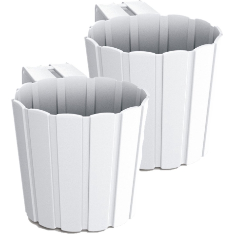 Set van 4x stuks kunststof balkon plantenpotten/bloempotten met haak wit 14 cm -