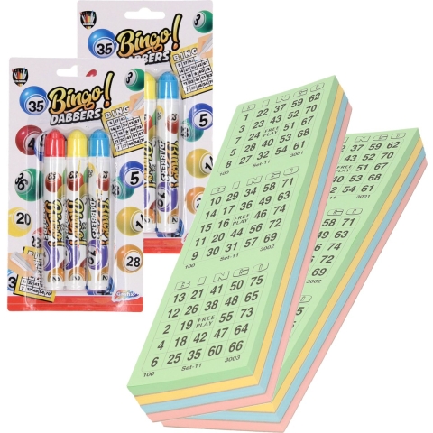 200x Bingokaarten nummers 1-75 inclusief 6x bingostiften -