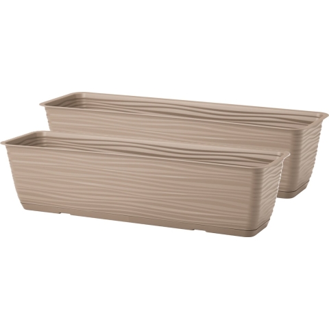 Plantenbak Balustrade - 2x - kunststof - beige - L80 x B17 x H14 cm - met opvang schotel -