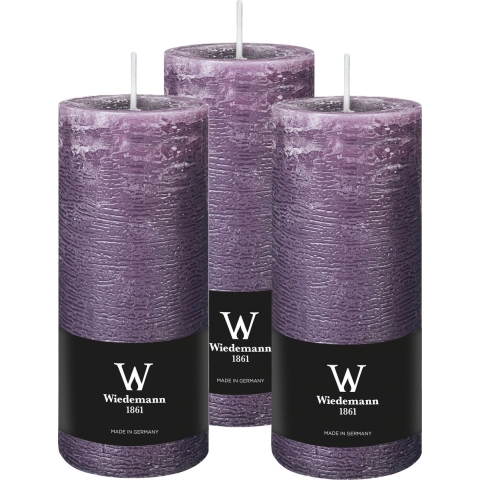 Cilinderkaars/stompkaars - 3x - rustieke kaars - paars - 7 x 16 cm - 66 branduren -