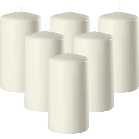 Enlightening Candles Cilinder/stompkaars - 6x - ivoor wit - D8 x H12 cm - 45 branduur -