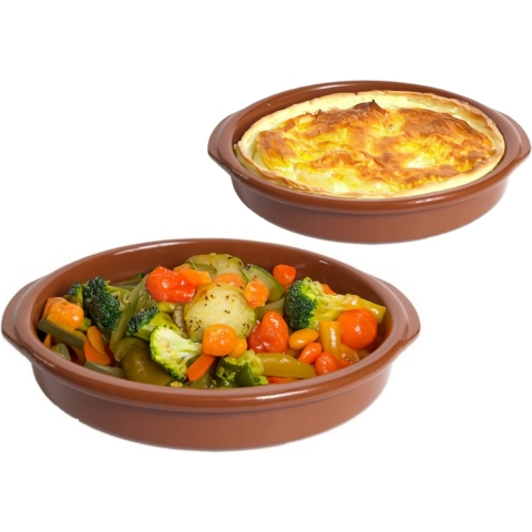 Tapas serveerschalen/ovenschalen set van 2x - D28 en D38 cm - rond - Spaans terracotta -