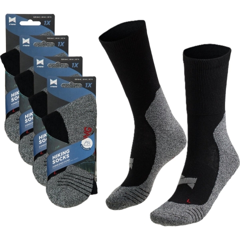 Apollo wandelsokken 4x paar - zwart - volwassenen - maat 35/38 - Outdoor - Coolmax 35/38 -