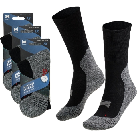 Apollo wandelsokken 3x paar - zwart - volwassenen - maat 42/45 - Outdoor - Coolmax 42/45 -