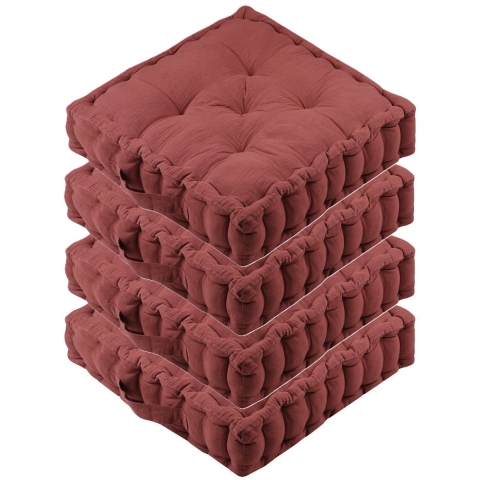 Stof Textile Vloerkussen Maxime - 4x - terracotta - katoen - 45 x 45 x 10 cm - vierkant - Extra dik -