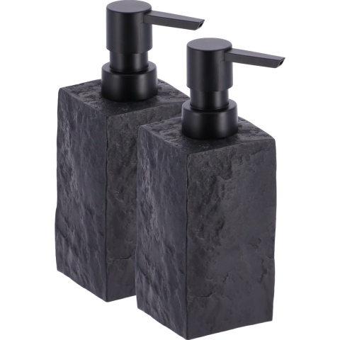 Zeeppompje/dispenser Ruby - 2x - zwart - kunststeen - 18 cm - 260 ml -