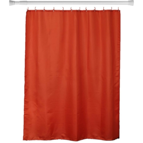 Douchegordijn en ophangstang - uitschuifbaar 70-120 cm - oranje - met ringen -