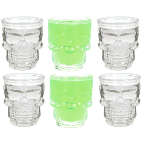 Doodshoofd shotglas - 6x - glas - 50ml - shot glazen / borrel glaasje - shotjes -