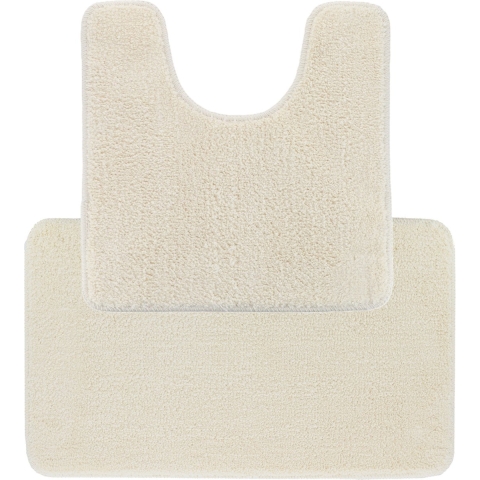 Tendance Badkamer Matten set Aquarius - creme wit - toilet en bad mat - hoogpolig - microfiber -