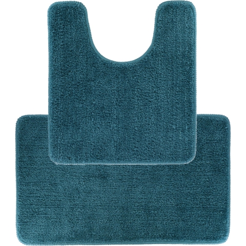 Tendance Badkamer Matten set Aquarius - zeeblauw - toilet en bad mat - hoogpolig - microfiber -