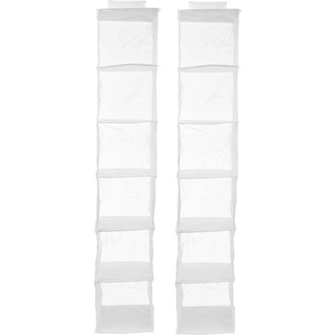 Kledingkast organizer - 2x - 6 vaks - wit - 25 x 25 x 138 cm - ruimtebesparend/hangend -