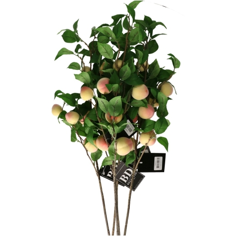 Kunstbloem fruit tak Perzik - 3x - 76 cm - losse steel - kunst zijdebloemen -