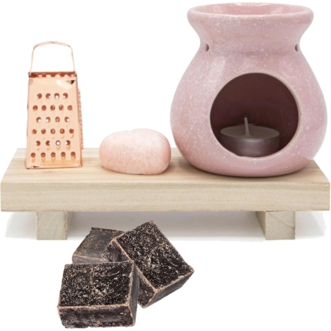 Amberblokjes/geurblokjes cadeauset 7-delig - rozen/musk geur - inclusief geurbrander en rasp -