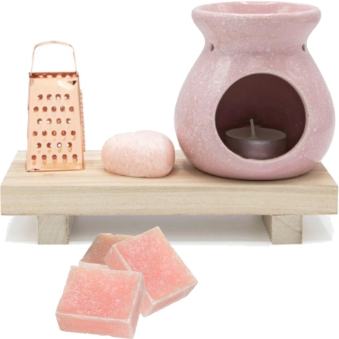 Amberblokjes/geurblokjes cadeauset 7-delig - rozen geur - inclusief geurbrander en rasp -