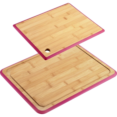 Keuken voedsel bereiden snijplanken voordeelset - 40 x 30 en 27 x 19 cm - bamboe hout - rand rood -