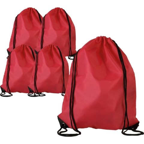 Sport gymtas/draagtas met rijgkoord - 5x - rood - 34 x 44 cm - polyester - verstevigde hoeken -