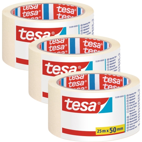 Tesa Afplaktape/schilderstape - 3x - 50 mm x 25 m - maskeertape - schilderen tools -
