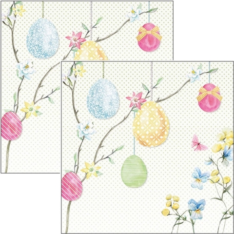 Paas thema servetten - 80x - Paaseieren print - 33 x 33 cm - Pasen - feestservetten - Paasontbijt -