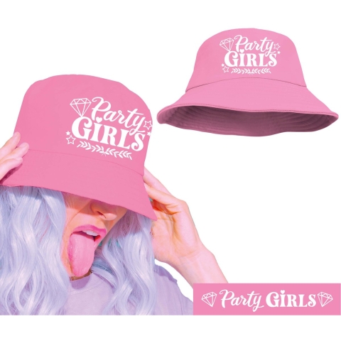 Vrijgezellenfeest vissershoedje - 6x - dames - roze - Party Girls - team bride -