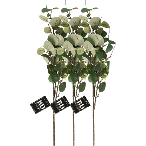 Kunstbloem/kunsttak Eucalyptus Narvik - 3x - 92 cm - lichtgroen - kunst zijdebloemen -