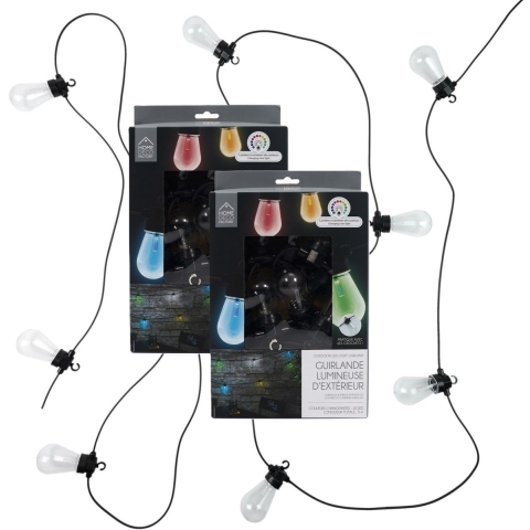 Home Deco Factory feestverlichting lichtsnoer - 2x - 10 LED lampen - gekleurd - 450 cm -