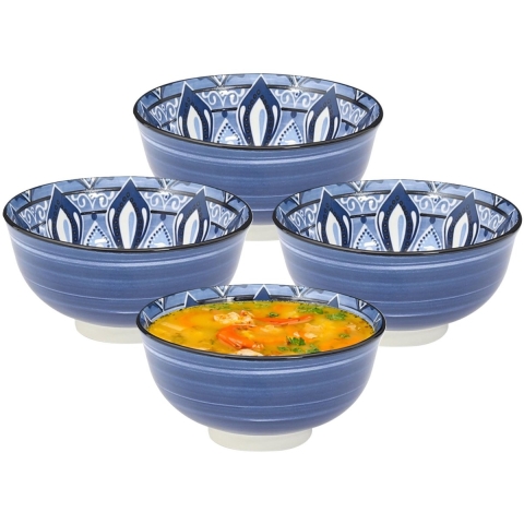 Soepkommen Tokyo style - blauw - 6x stuks - 12 x 6 cm - keramiek - soepkommetjes - schaaltjes -