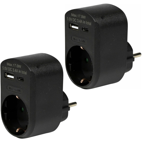 Benson Stopcontact met USB- 2x -A en USB-C - zwart - 16A - 5,0V DC - 3,4A -