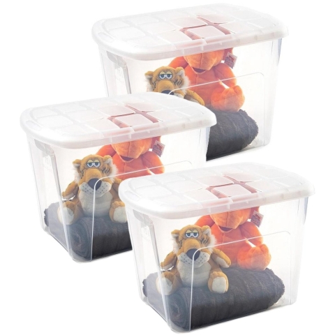 Plasticforte opberg kist met deksel - 3x - Box - 75 liter - 60 x 42 x 43cm - kunststof - transparant -