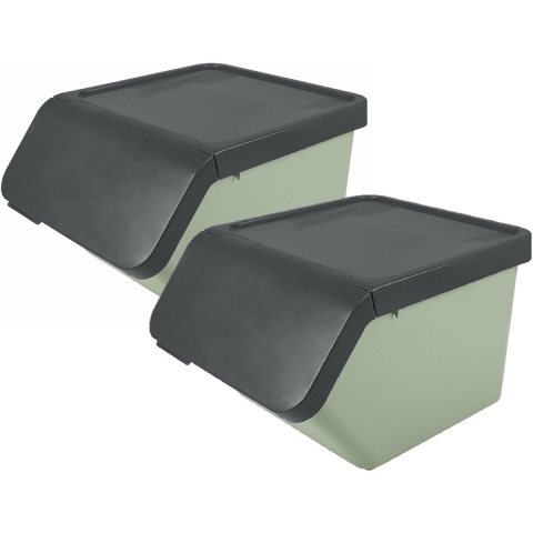 Sunware Sigma Home sorteer bak - 2x - afvalbak - groen - stapelbaar - 45L - 49 x 39 x 30 cm -