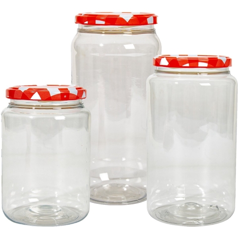 Weckpot/voorraadpotten set Classico - 9x stuks - 500/950/1500 ml - kunststof - draaideksel - rood -