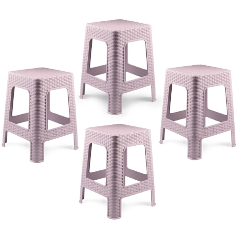 Zit krukjes - 4x - roze - rotan kunststof - 37 x 37 x 46 cm - extra zitplaatsen -