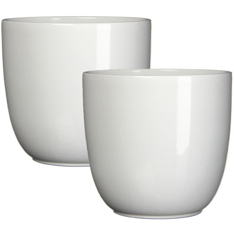 Mica Decorations Bloempot/plantenpot - 2x - wit - keramiek - D19 cm x H18 -