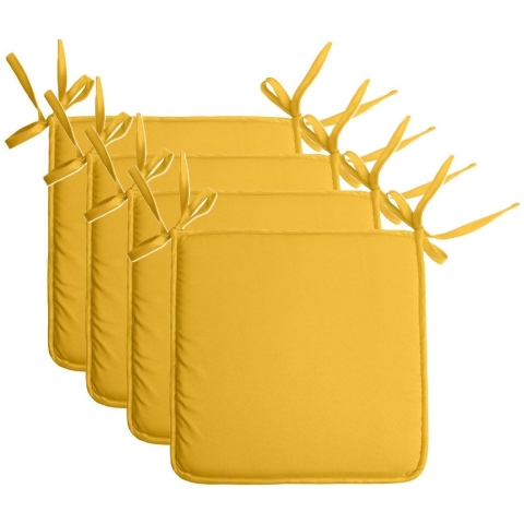 Stof Textile Home stoelkussens - 4x - geel - 38 x 38 x 3 cm - voor binnen - vierkant -