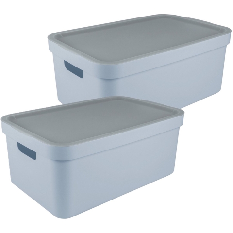 Sunware opbergbox Sigma Home met deksel - 2x - kunststof - 45 liter - lichtblauw -