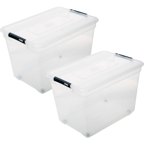 5Five opberg kist met deksel - 2x - Box - 100 liter - 67 x 48 x 46 cm - kunststof - transparant -