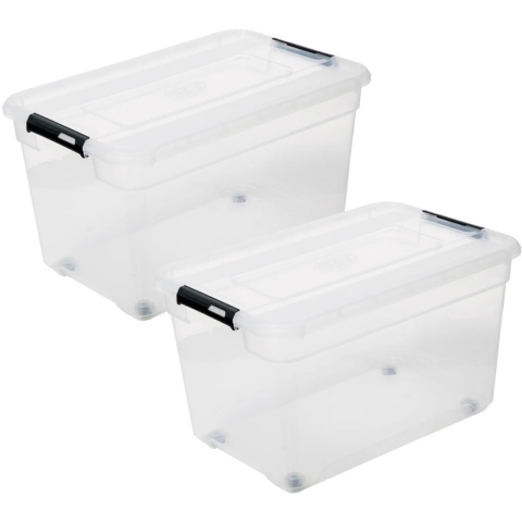 5Five opberg kist met deksel - 3x - Box - 52 liter - 58 x 39 x 34 cm - kunststof - transparant -