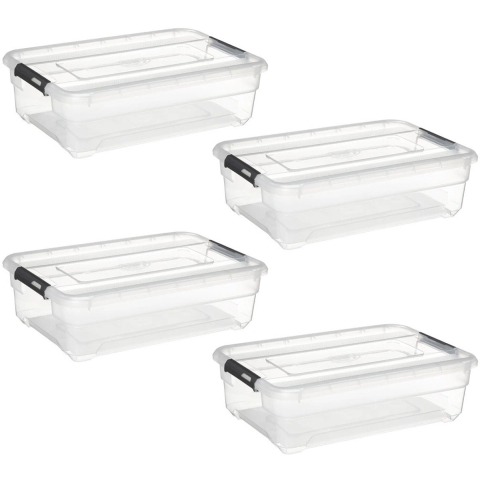 5Five opberg kist met deksel - 4x - Box - 26 liter - 58 x 39 x 18 cm - kunststof - transparant -