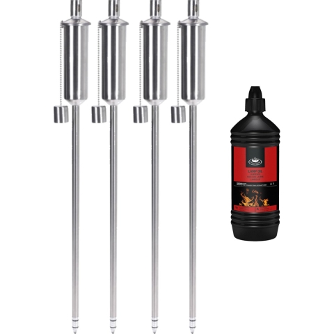 4x stuks Tuinfakkels RVS 115 cm inclusief 1 liter lampenolie/fakkelolie -