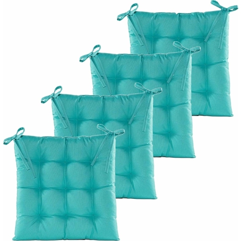 Stoelkussen gewatteerd - 6x - turquoise blauw - 38 x 38 cm - binnen/buiten -