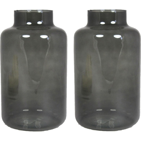 Bloemenvaas Milan - 2x - transparant smoke grijs glas - D15 x H25 cm - melkbus vaas -